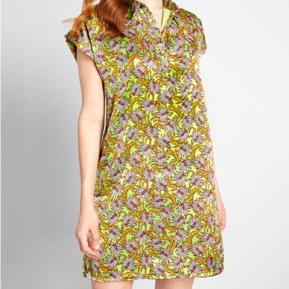 NWT-Size L-Compania Fantastica Green Palm Leaf Style of the Tiger Shirt Dress - Picture 2 of 13